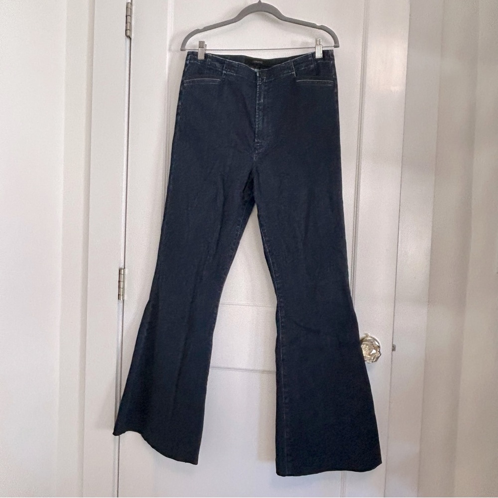 J Brand Darted High Rise Trouser Flare Dark Wash Denim Jean size 32